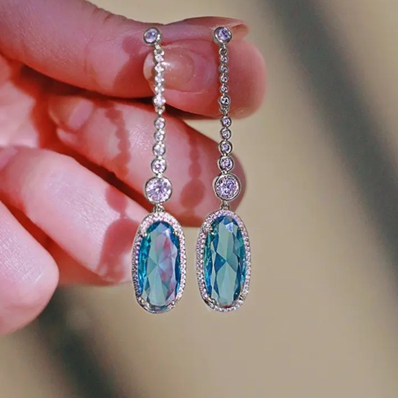 Long Blue Zircon & Crystal Earrings - Picture 3 of 3